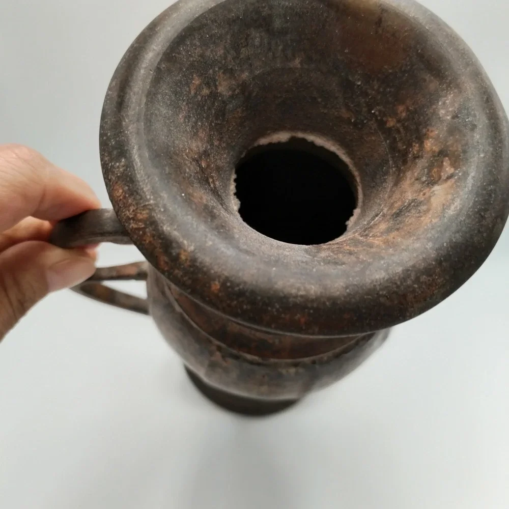 Vintage 10 In Solid Brass Double Handle Urn Vase Grecian Vessel Rustic Patina
